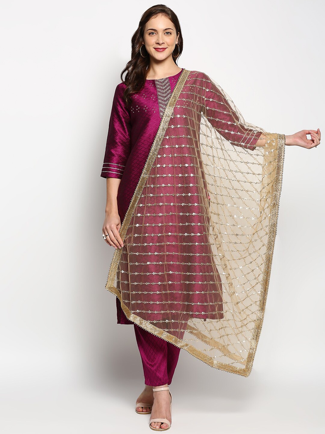 

Dupatta Bazaar Gold-Toned Ethnic Motifs Embroidered Dupatta with Zardozi