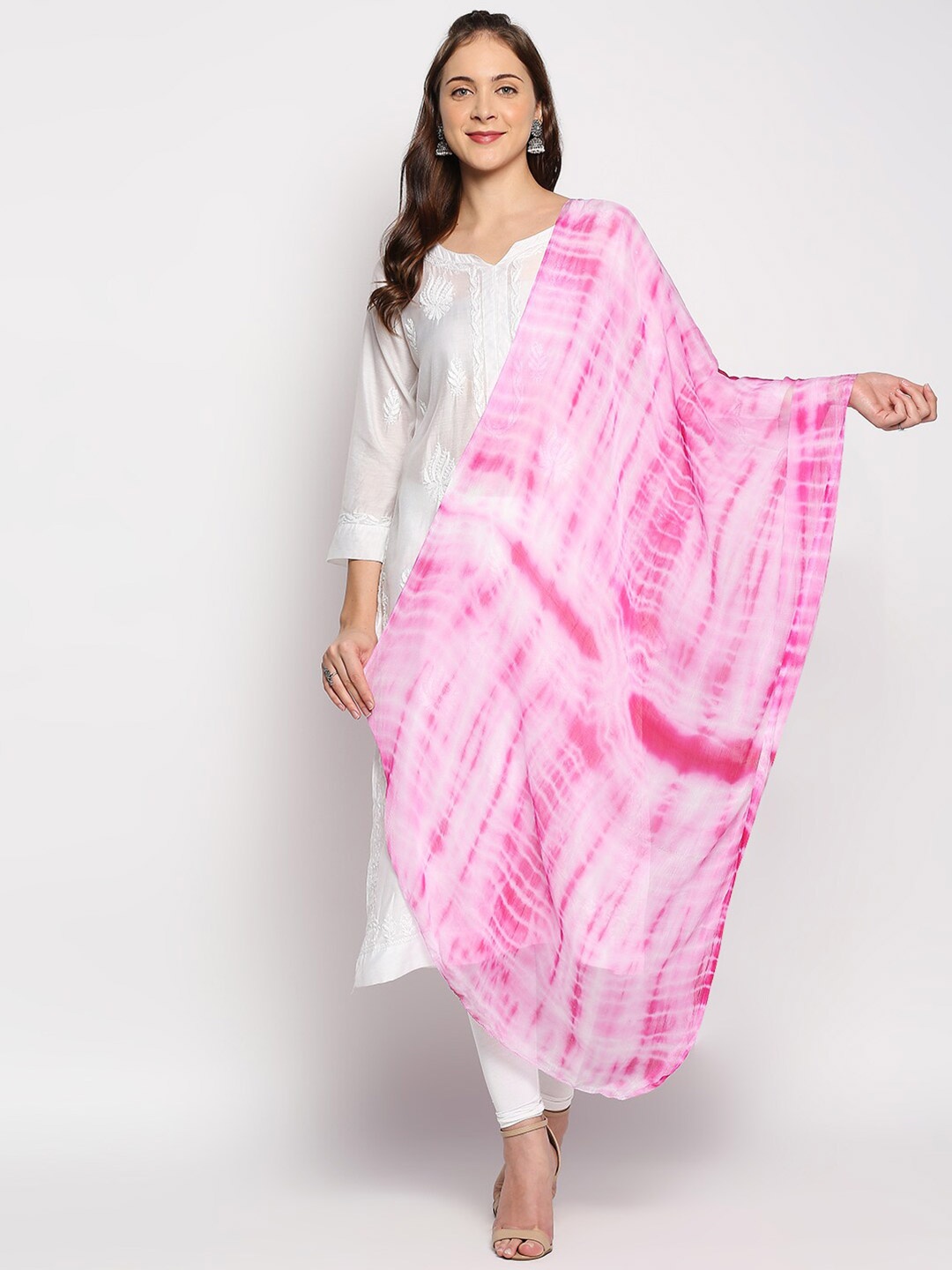 

Dupatta Bazaar Pink & White Shibori Chiffon Dupatta