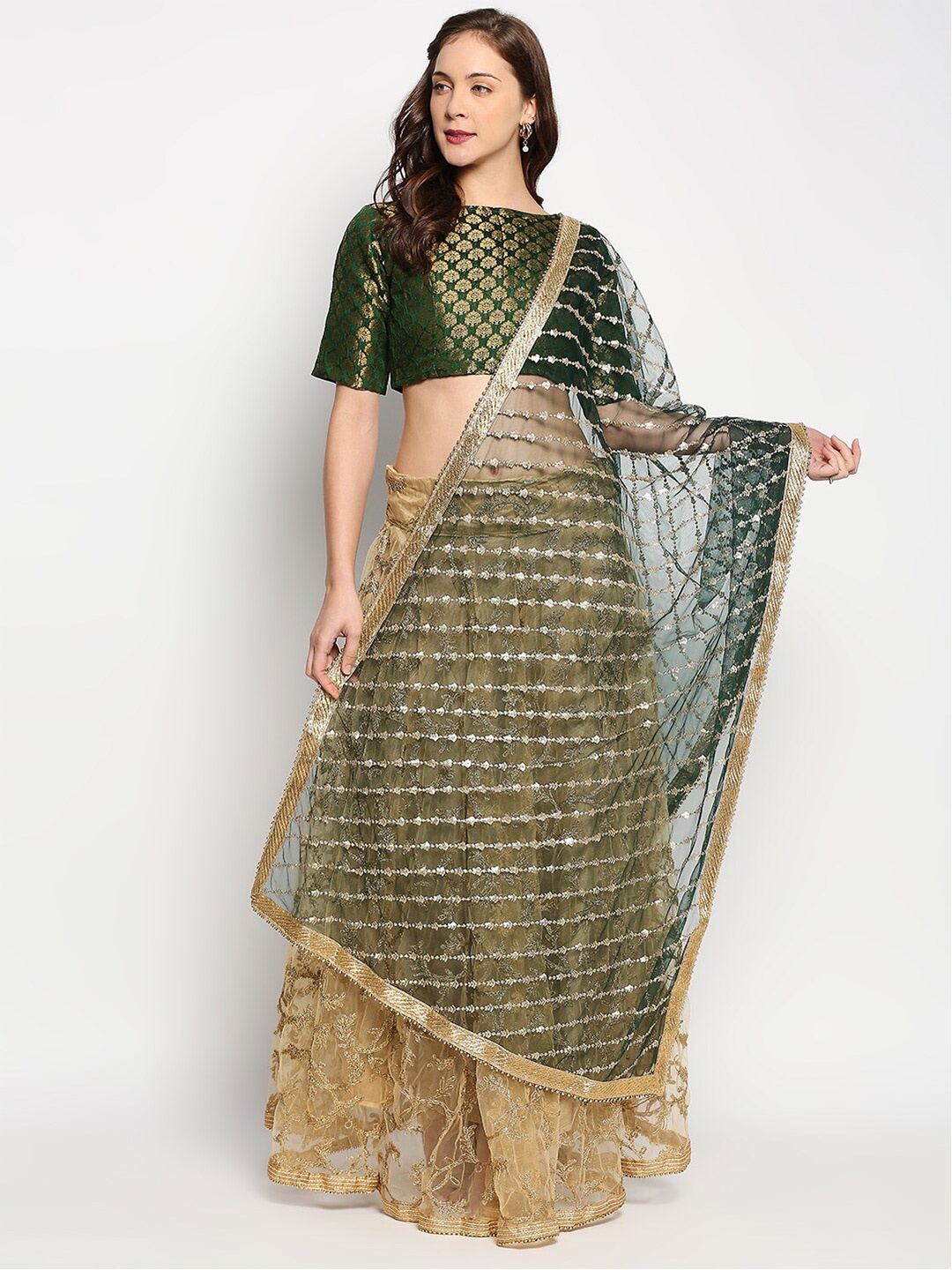 

Dupatta Bazaar Green Ethnic Motifs Embroidered Dupatta with Zardozi