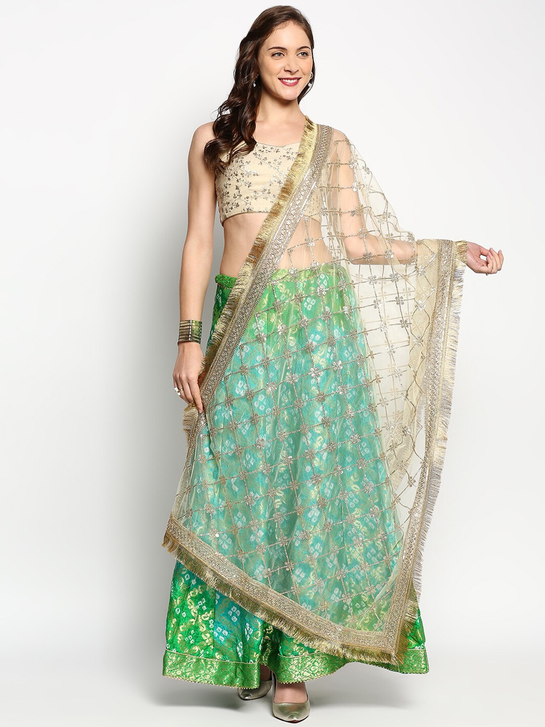 

Dupatta Bazaar Gold-Toned Ethnic Motifs Embroidered Dupatta with Zardozi