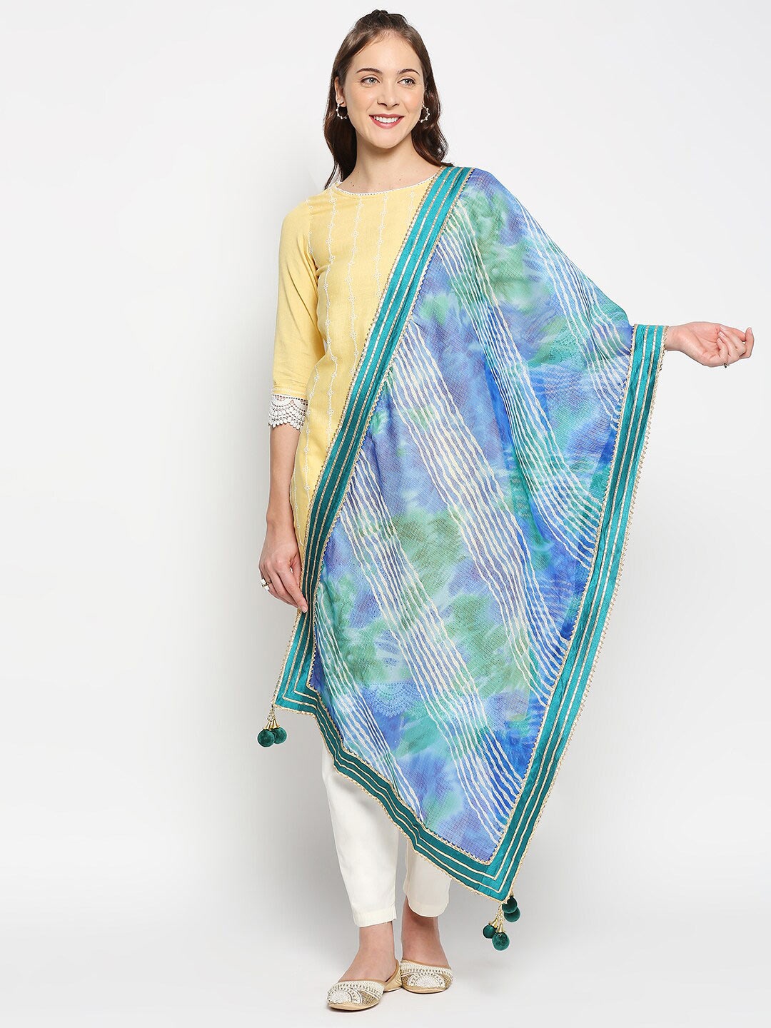 

Dupatta Bazaar Blue & White Printed Leheriya Dupatta