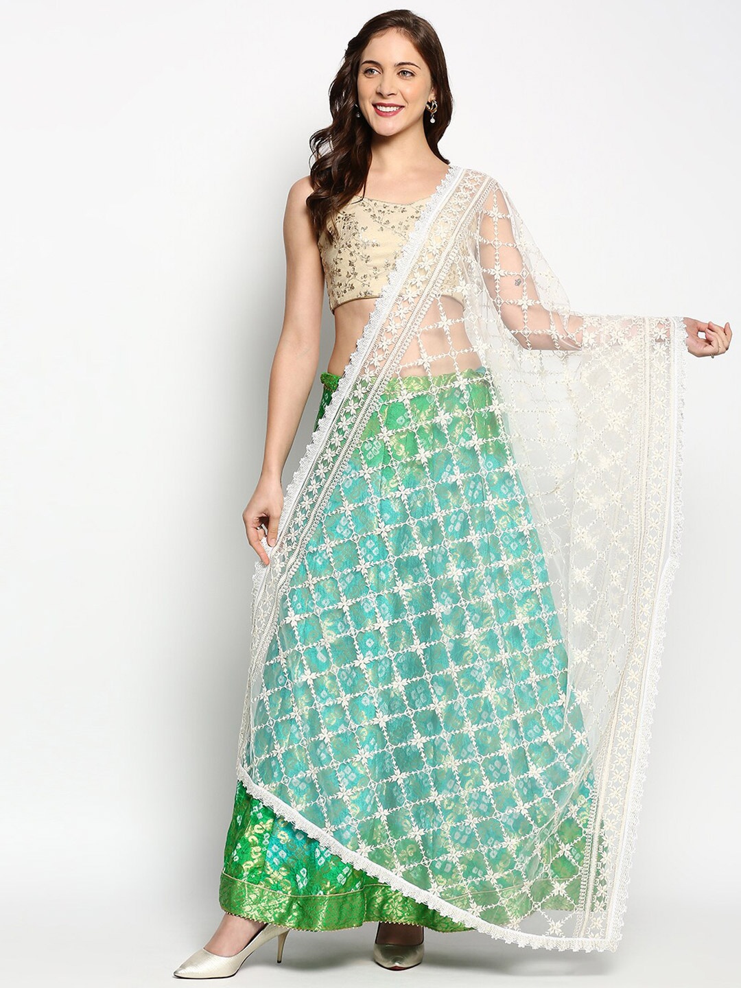 

Dupatta Bazaar Off White & Gold-Toned Embroidered Dupatta with Zari