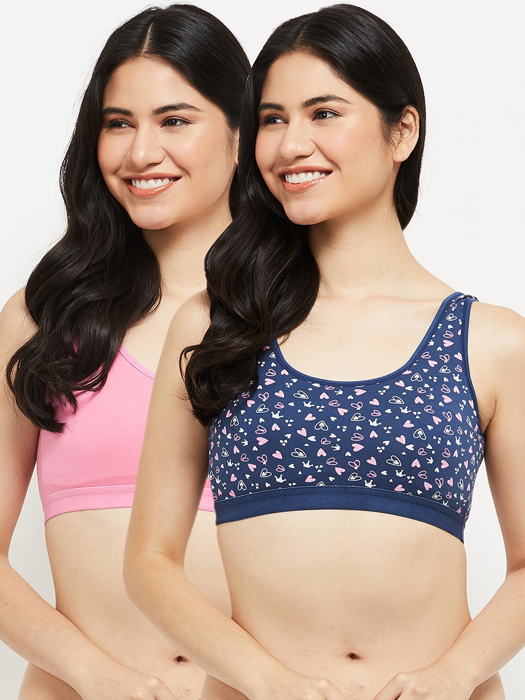 

max Pack Of 2 Blue & Pink Printed Lightly Padded Workout Bra SMU2PKBNGBRANAVY