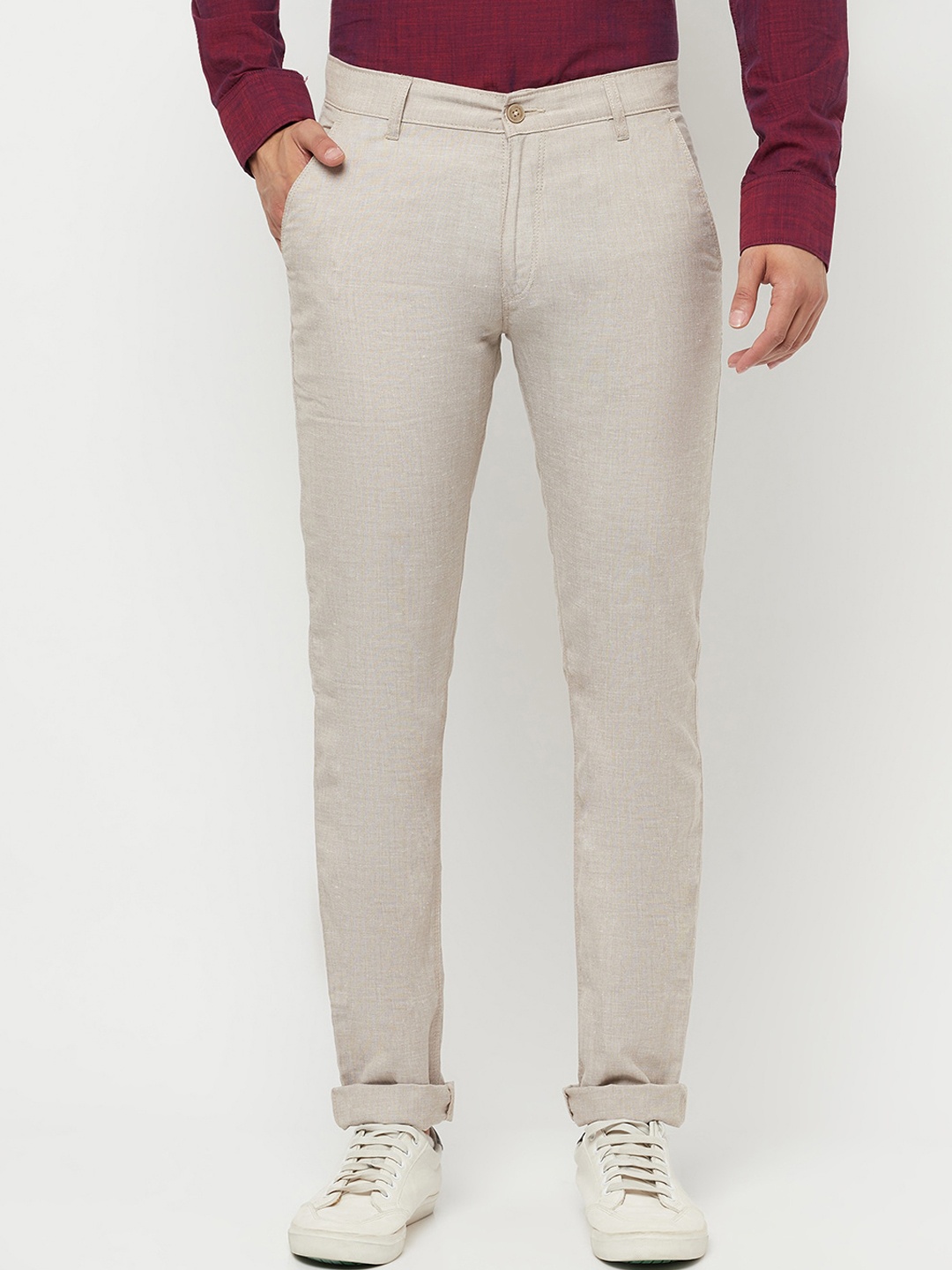 

Crimsoune Club Men Cream-Coloured Urban Slim Fit Trousers