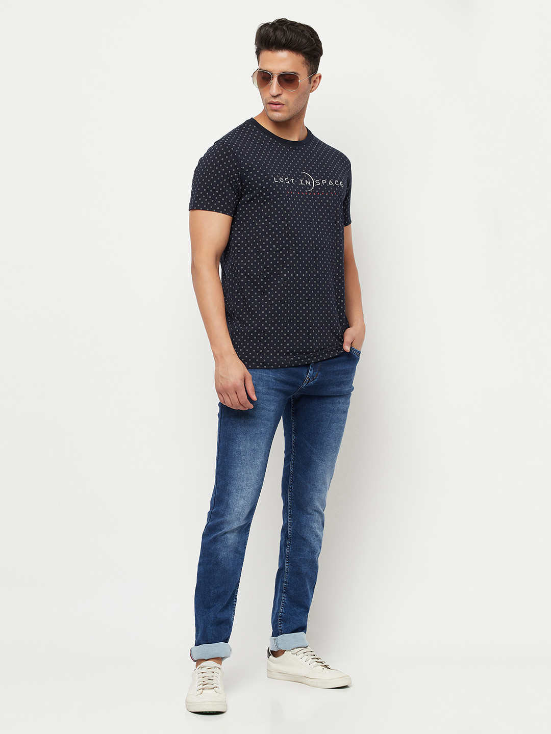 

Crimsoune Club Men Navy Blue Printed Slim Fit T-shirt