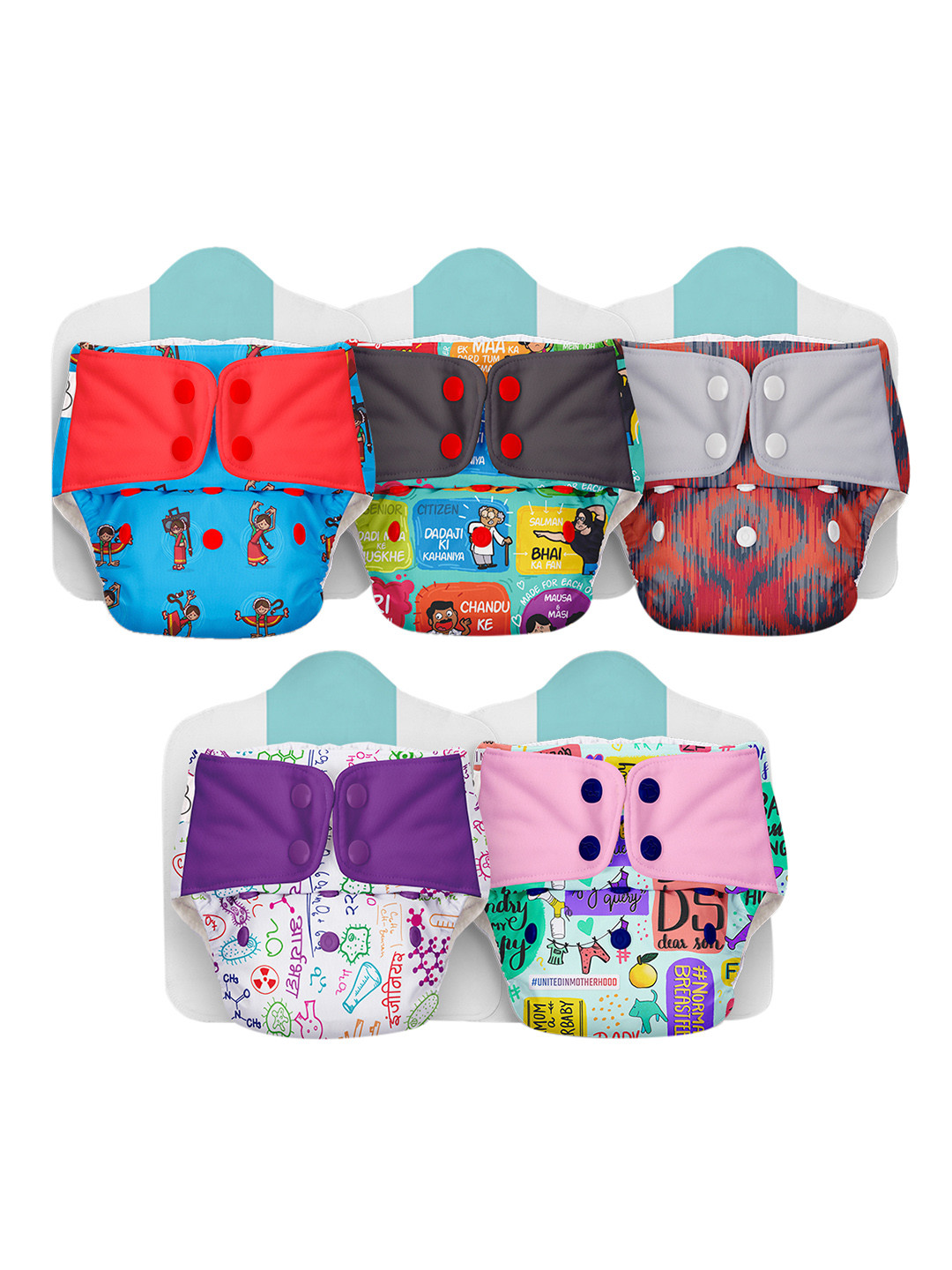 

SuperBottoms Infant Kids Set Of 5 Adjustable Cloth Sustainable Diapers, Multi