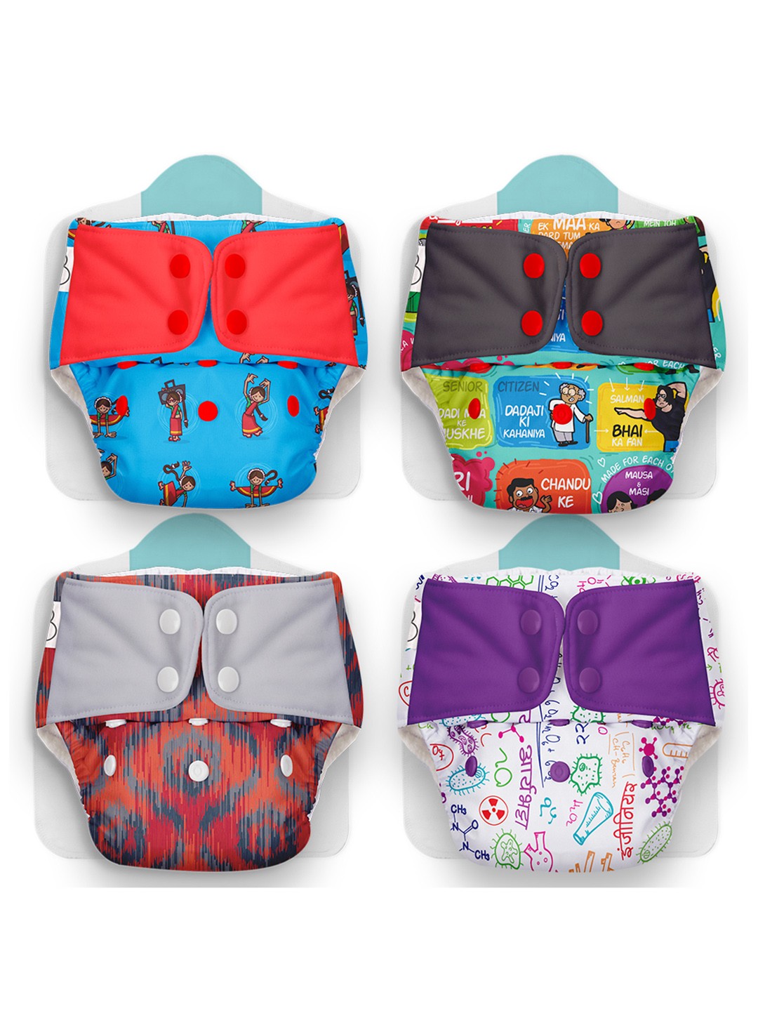 

SuperBottoms Kids Set Of 4 Multicoloured Printed Sustainable Diapers, Multi