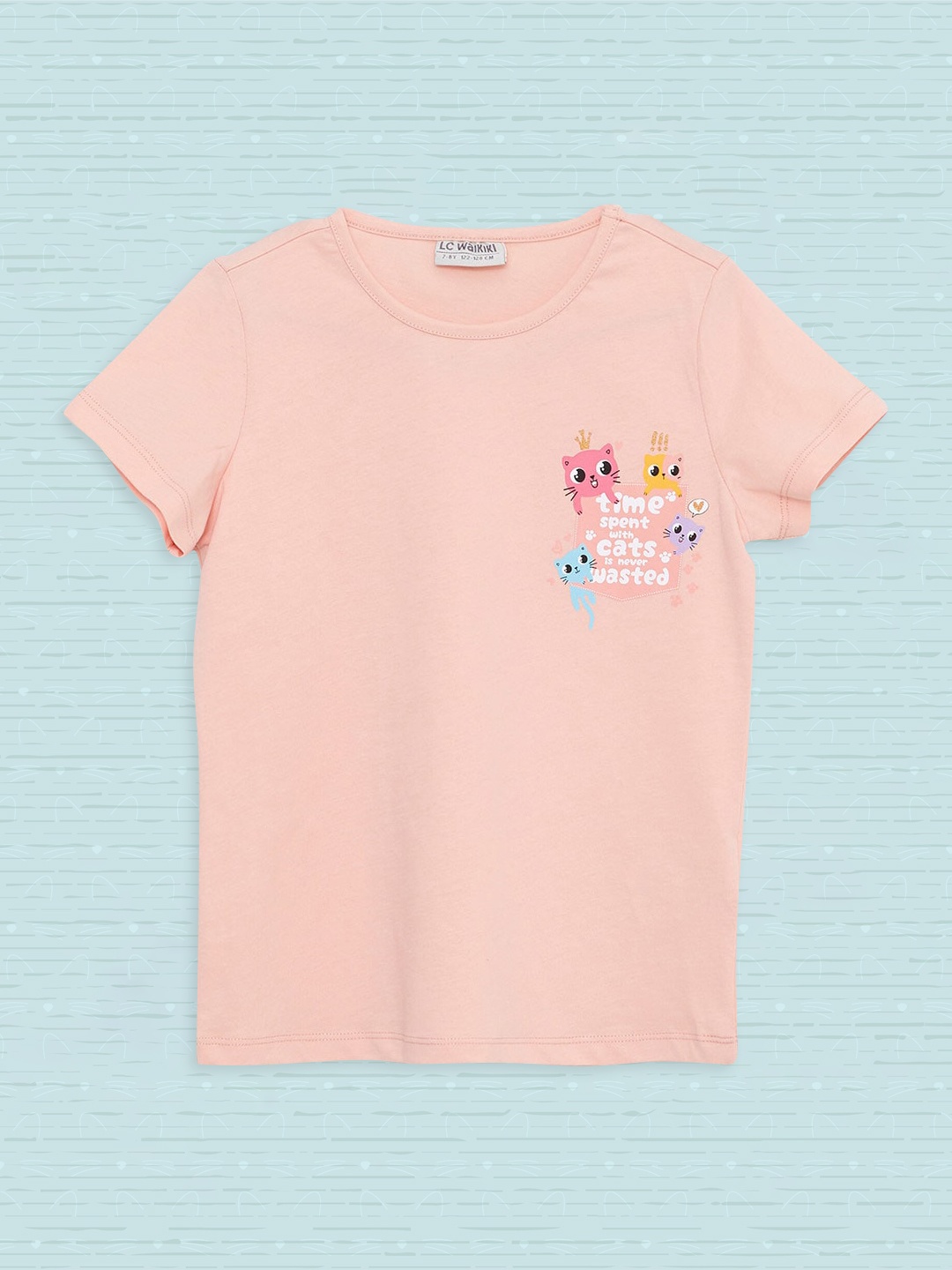 

LC Waikiki Girls Pink & Purple Pure Cotton Graphic Printed T-shirt