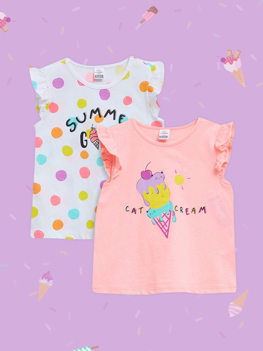 

LC Waikiki Girls Pack of 2 Pure Cotton Printed Tops, Pink