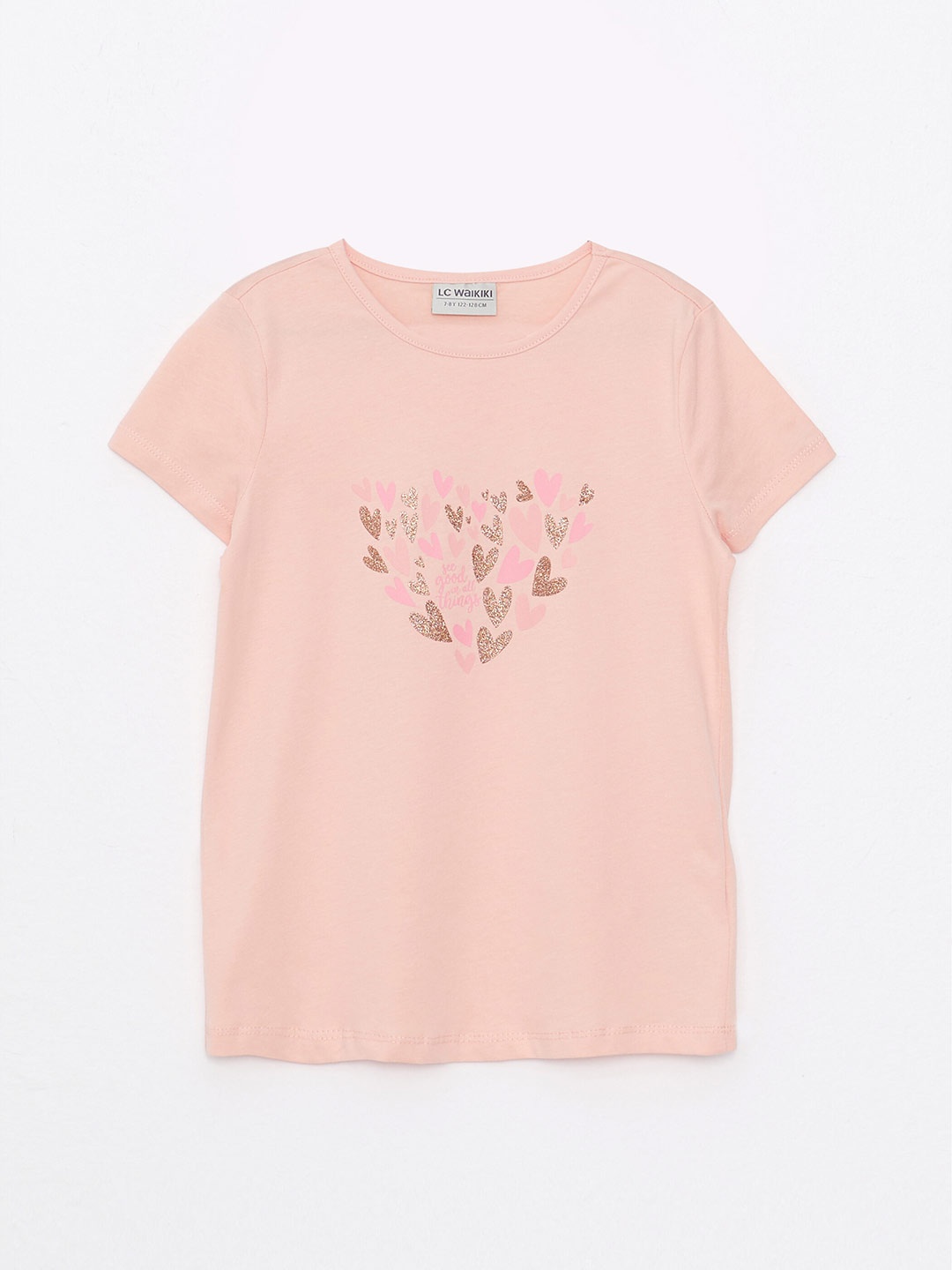 

LC Waikiki Girls Peach-Coloured & Pink Printed Pure Cotton T-shirt