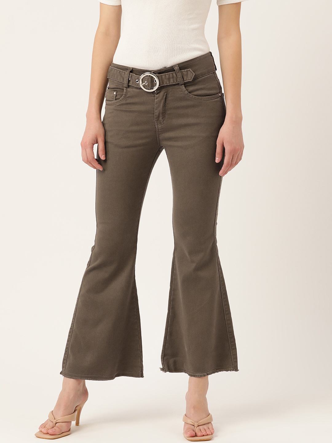 

BROOWL Women Brown Pure Cotton Solid Bootilicious Bootcut Jeans