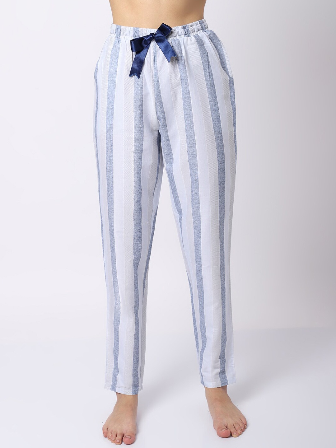 

Claura Women Blue & White Striped Pure Cotton Lounge Pants