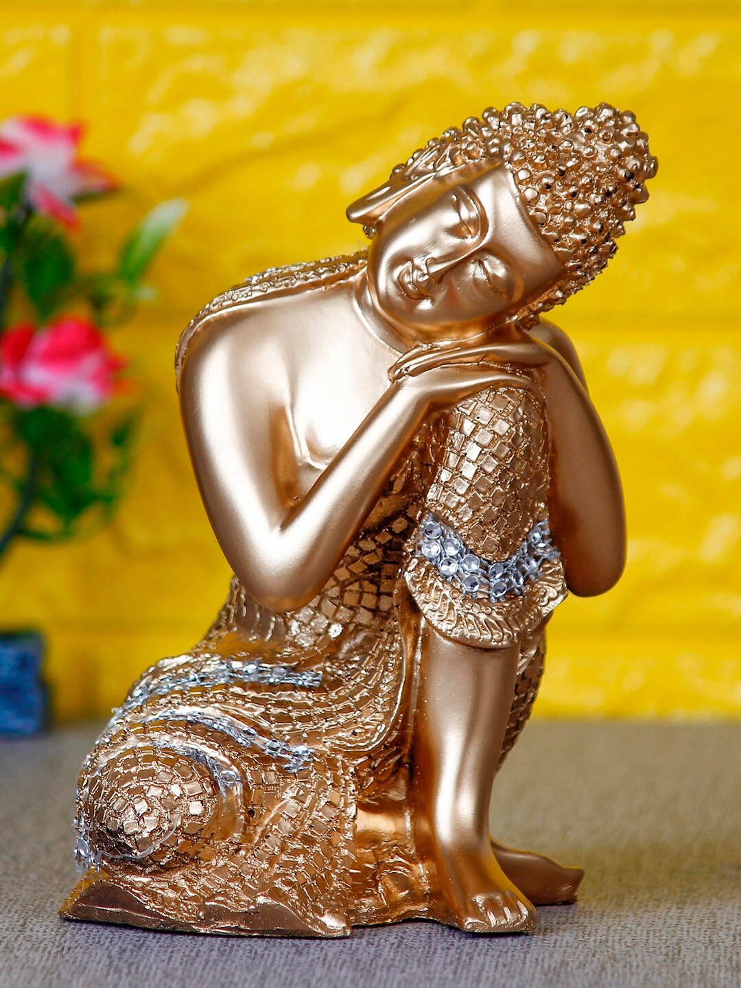 

eCraftIndia Gold-Toned & White Buddha on Knee Showpiece