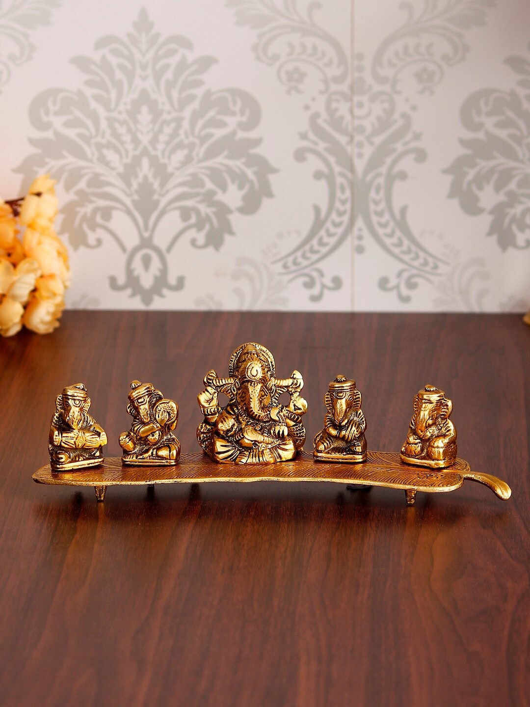 

eCraftIndia Set Of 5 Gold-toned Musical Ganesha Showpiece with Incense Holder