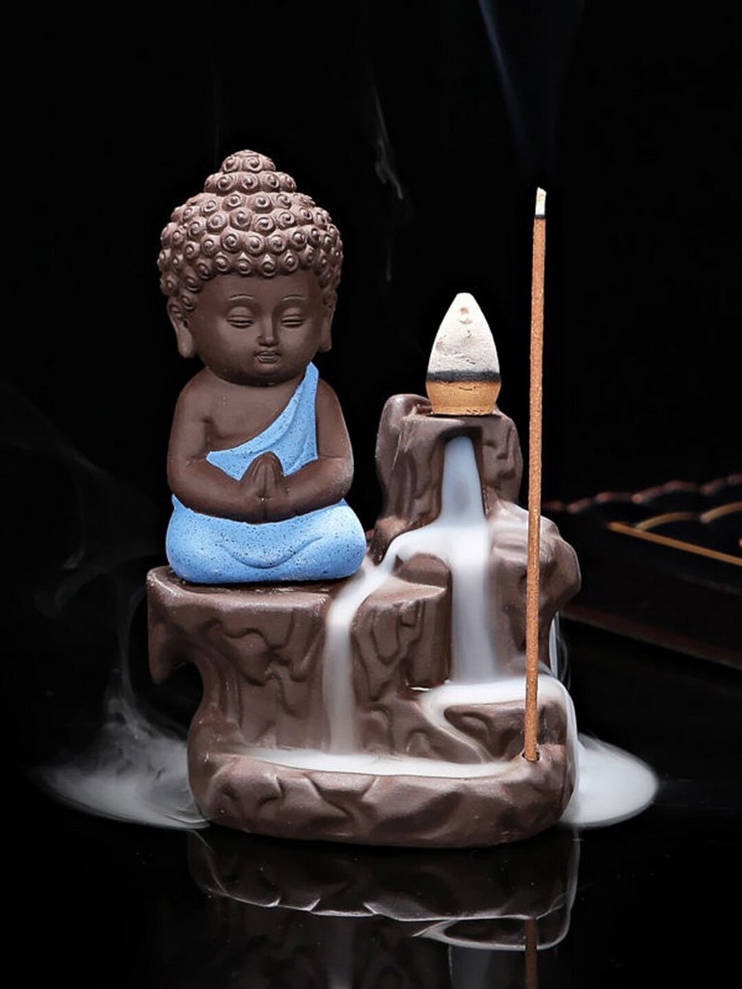 

eCraftIndia Blue Meditating Monk Buddha Incense Holder Showpiece