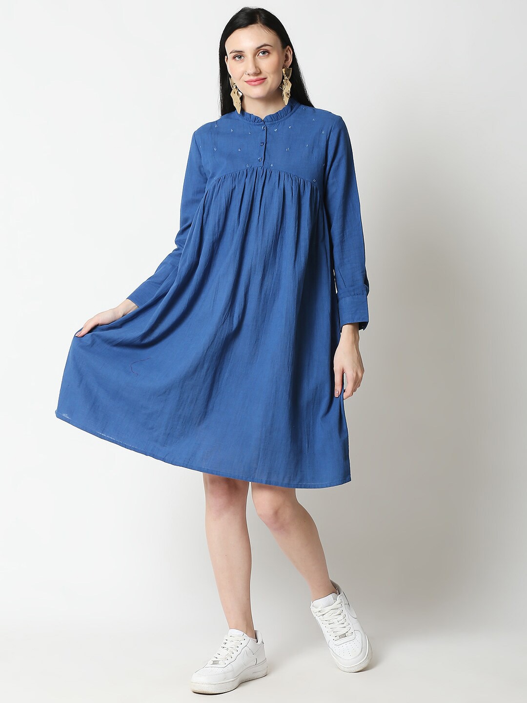 

Aanyor Women Blue Solid A-Line Dress