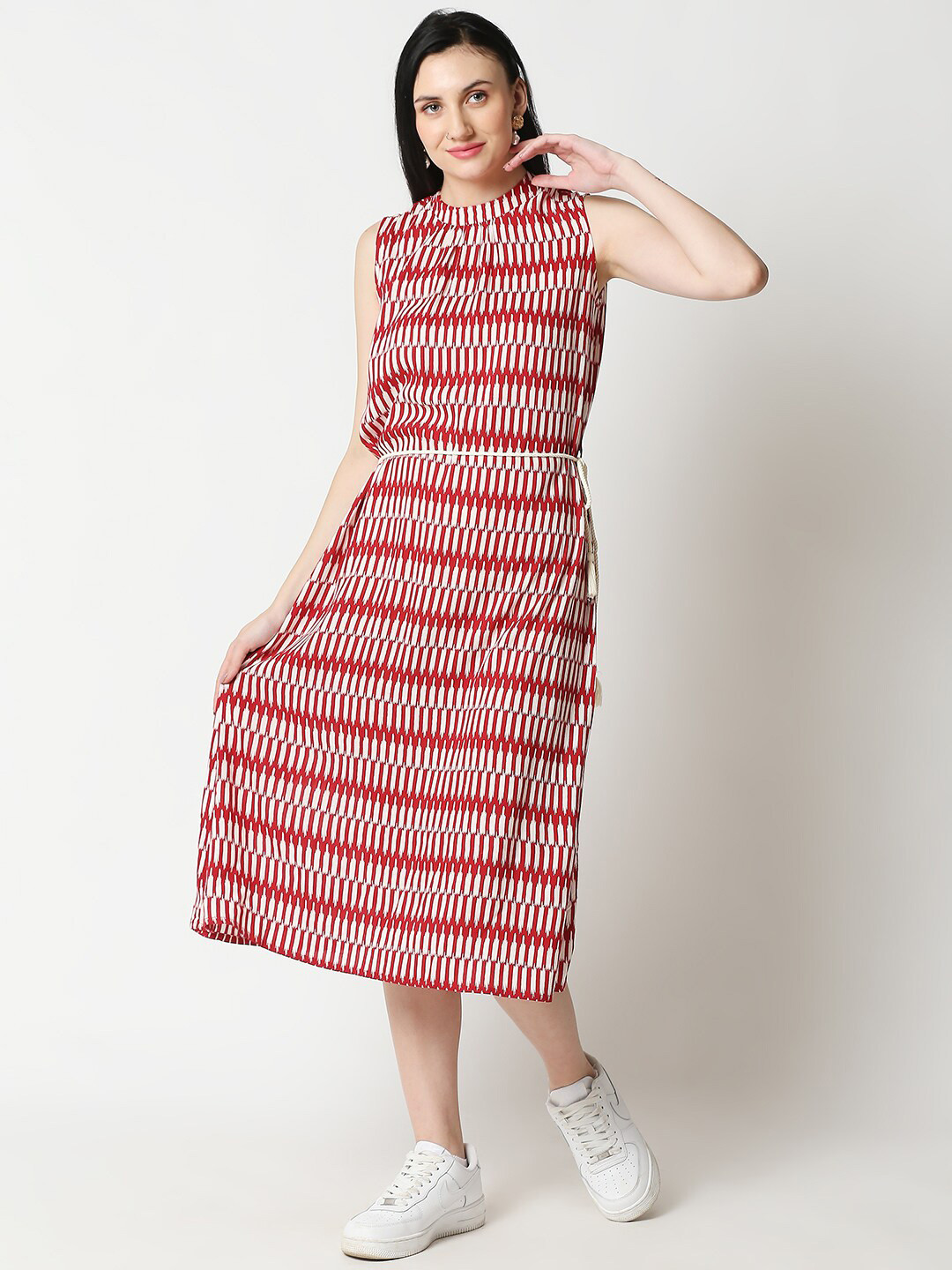 

Aanyor Red A-Line Midi Dress