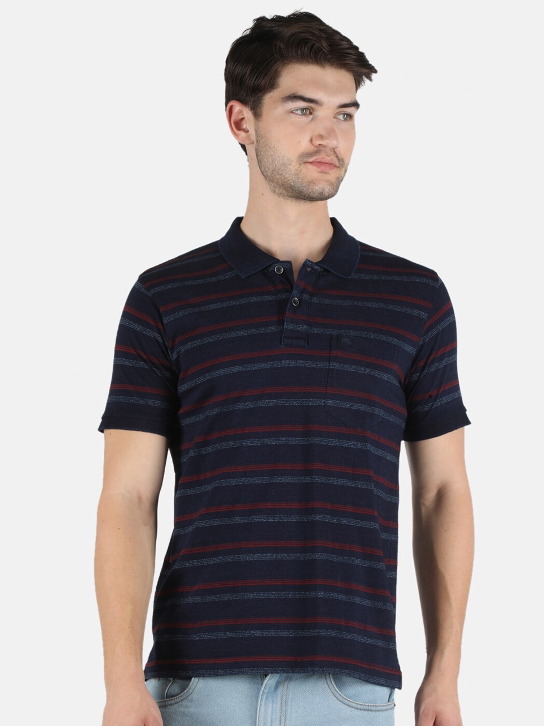 

Monte Carlo Men Navy Blue & Red Striped Polo Collar T-shirt