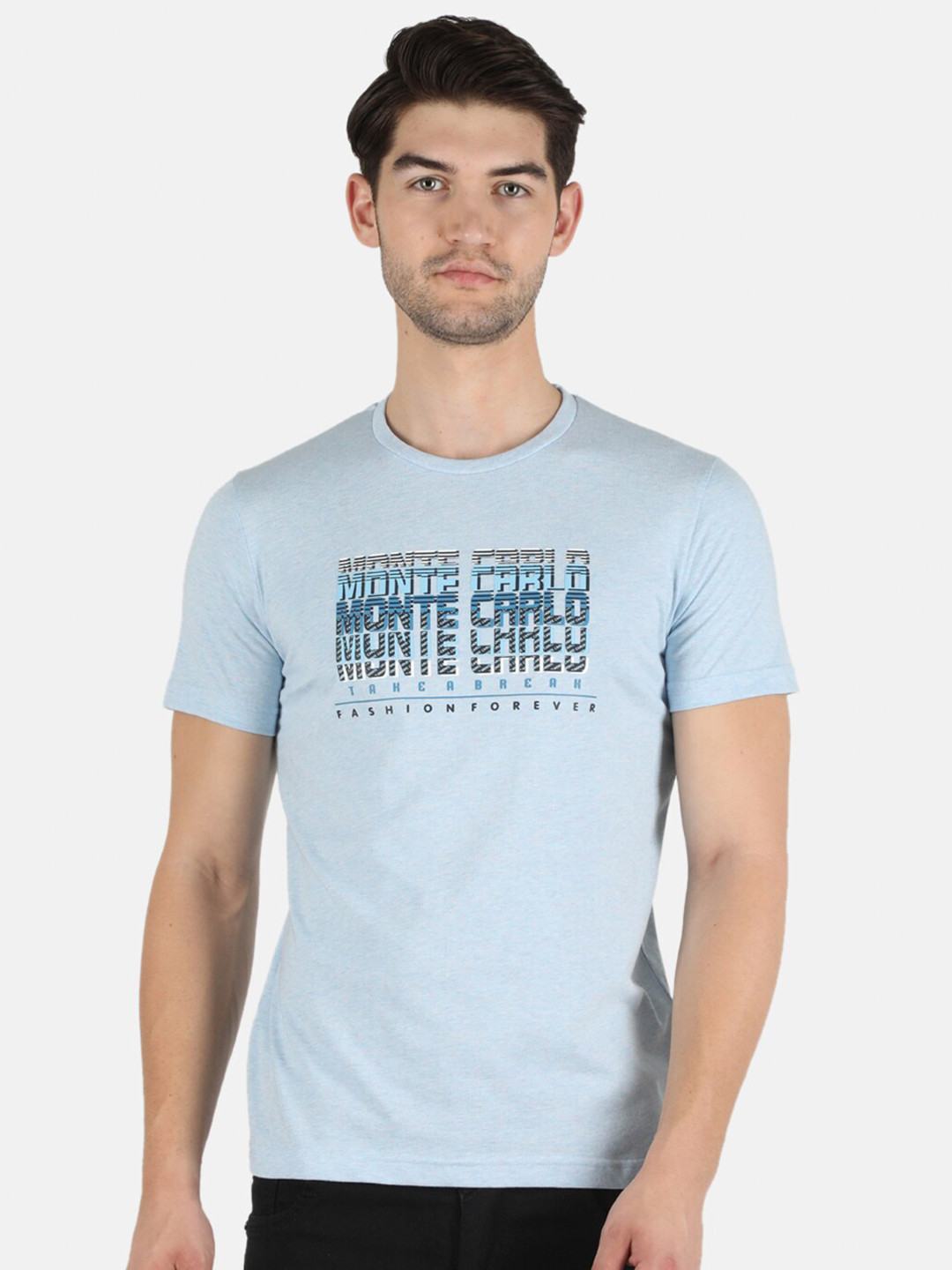 

Monte Carlo Men Blue Typography Printed Pure Cotton Slim Fit T-shirt