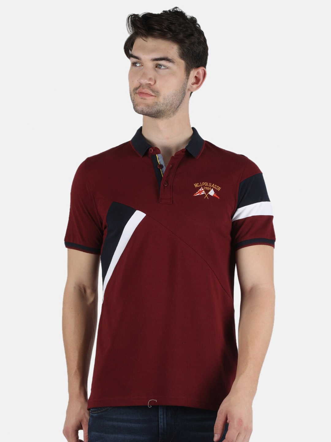 

Monte Carlo Men Maroon Polo Collar Pure Cotton Slim Fit T-shirt