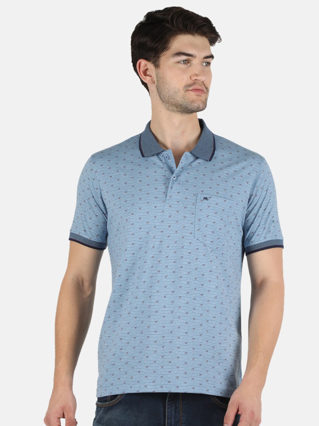 

Monte Carlo Men Blue Printed Polo Collar T-shirt