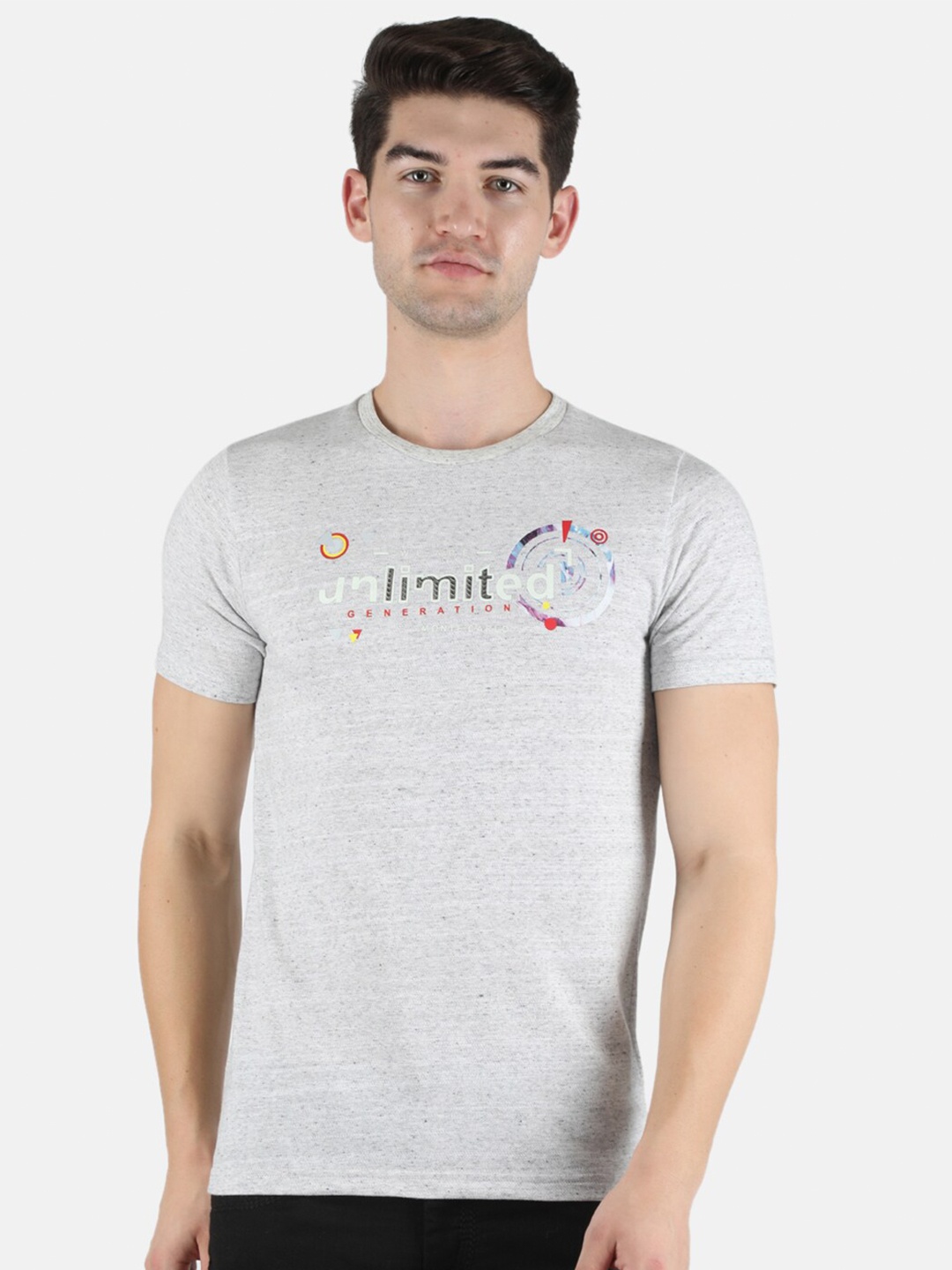 

Monte Carlo Men Grey Printed Slim Fit Cotton Round Neck T-shirt