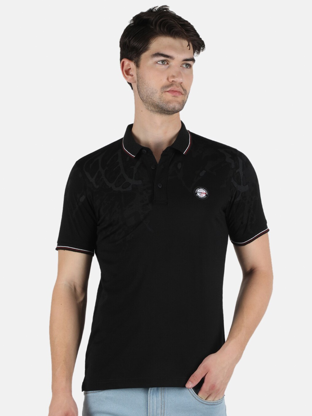 

Monte Carlo Men Black Printed Polo Collar T-shirt