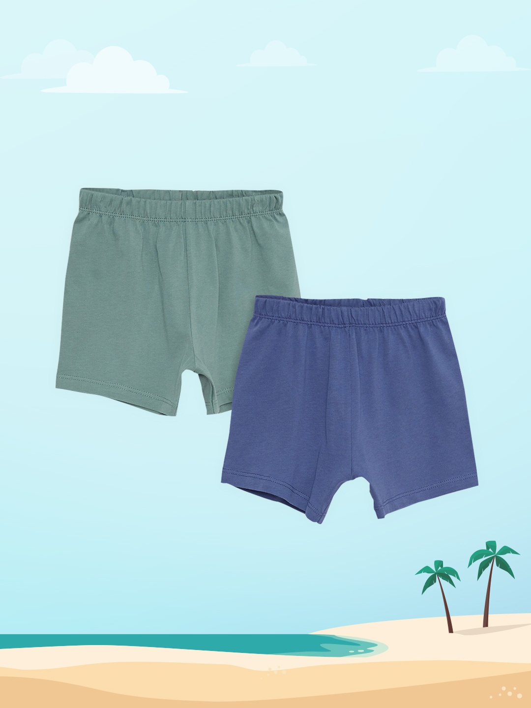 

LC Waikiki Boys Pack of 2 Pure Cotton Solid Shorts, Green