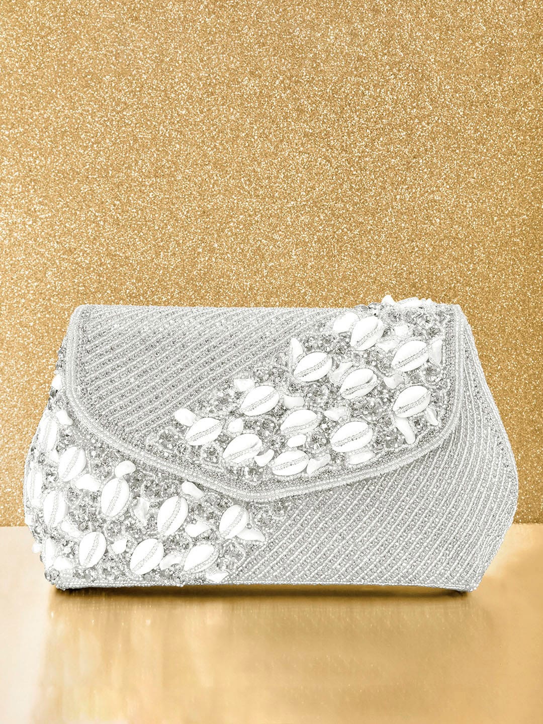 

Peora Silver-Toned Textured Purse Clutch