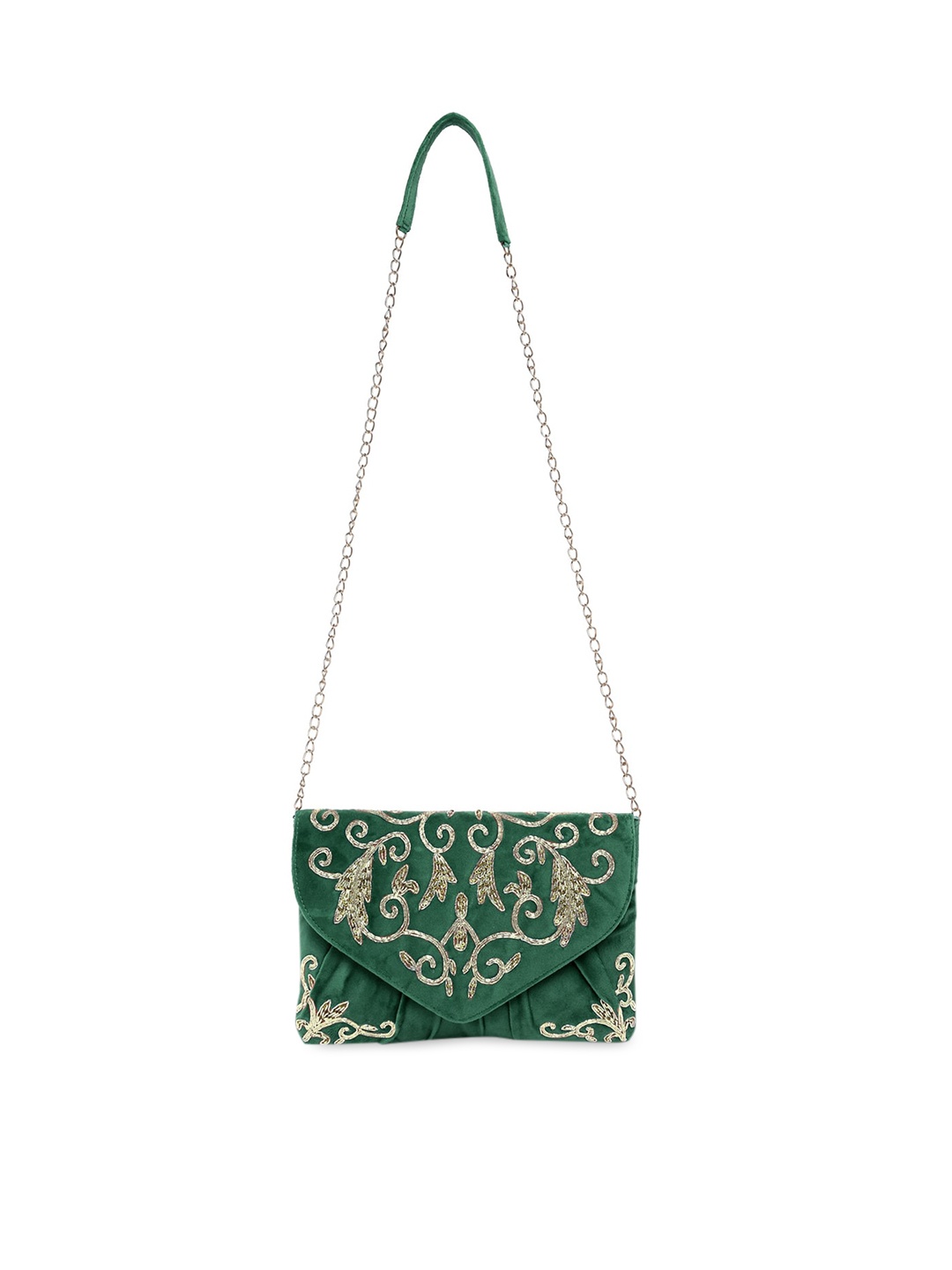 

Peora Green Embroidered Purse Clutch