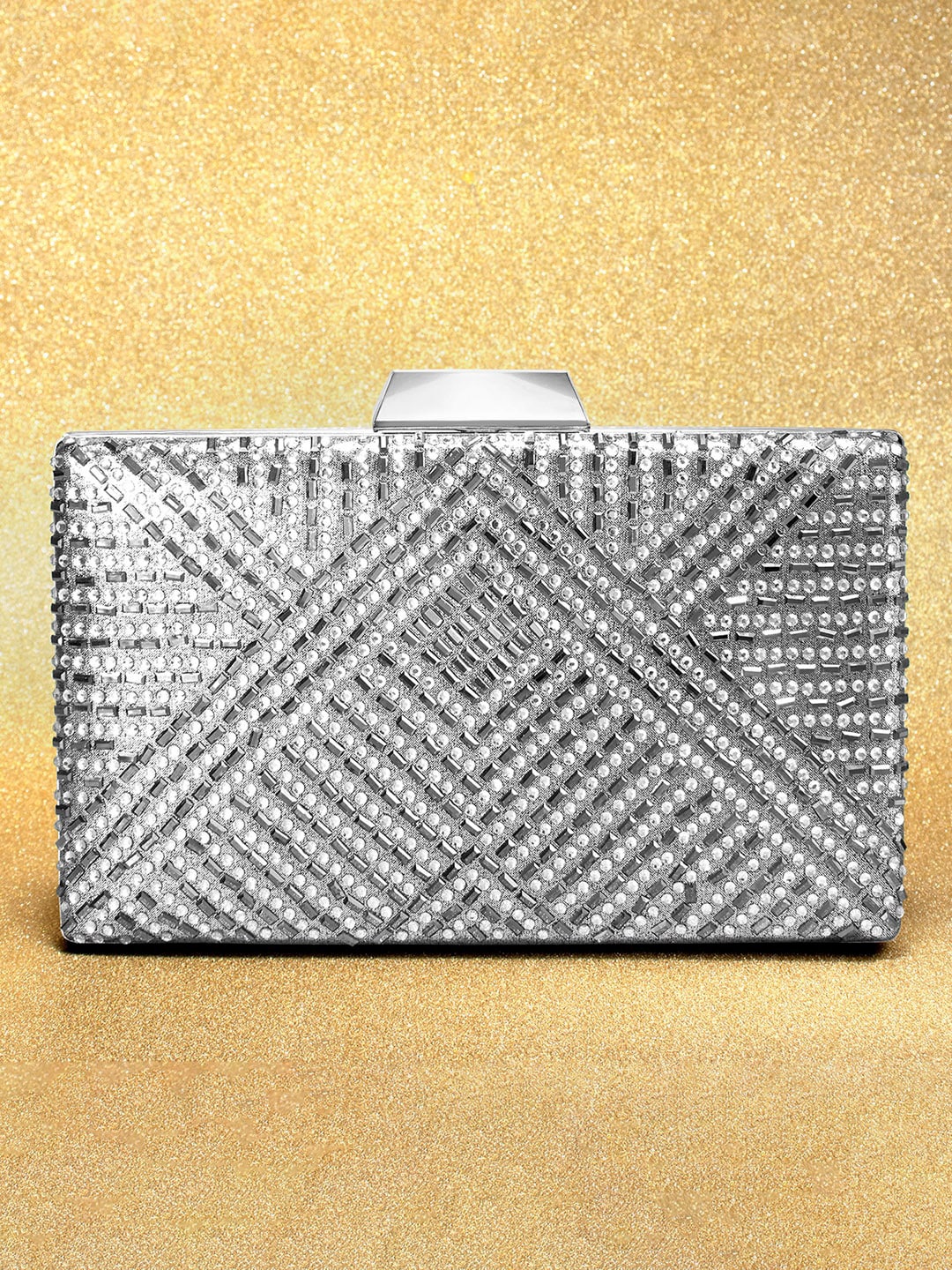

Peora Women Grey Embellished Box Clutches
