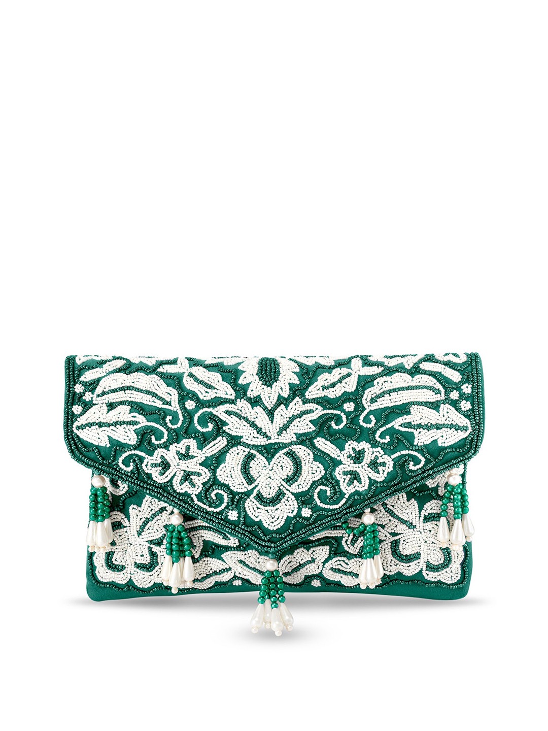 

Peora Green & White Textured Purse Clutch
