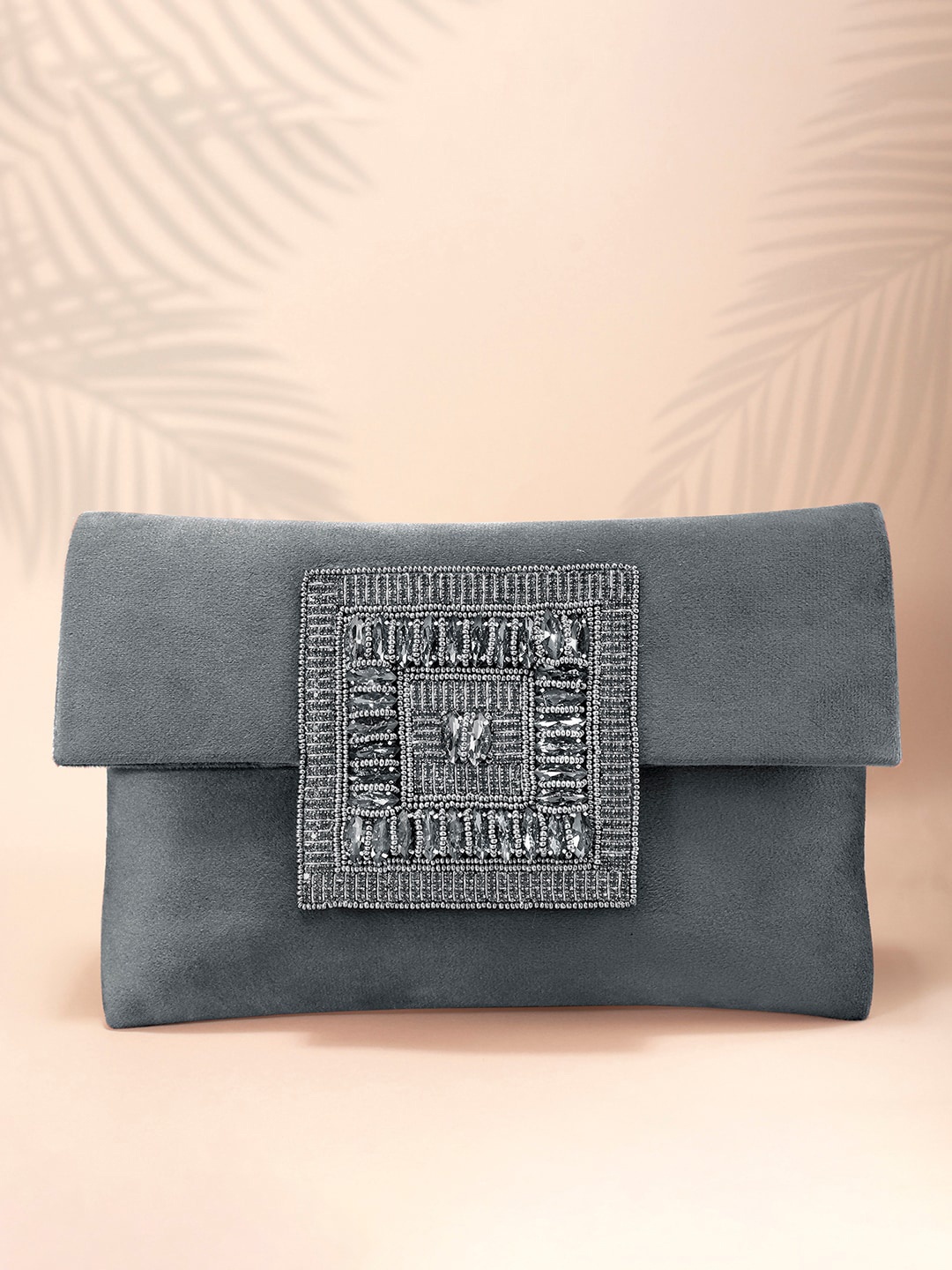 

Peora Grey Embellished Purse Clutch