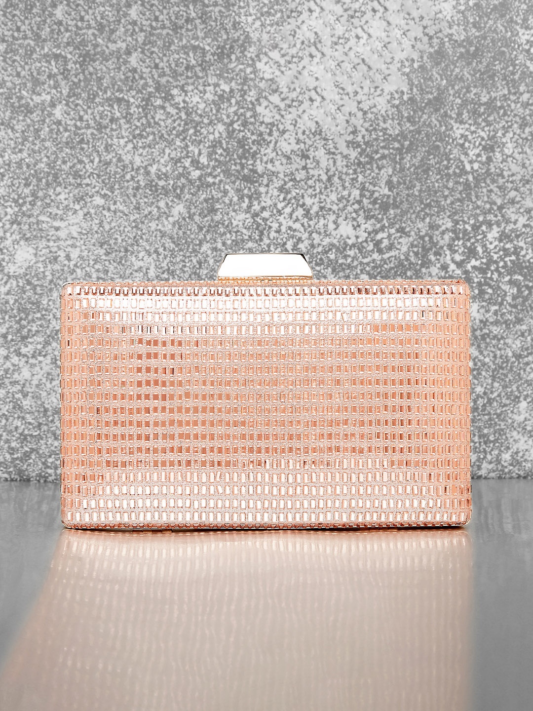 

Peora Rose Gold Embellished Purse Clutch
