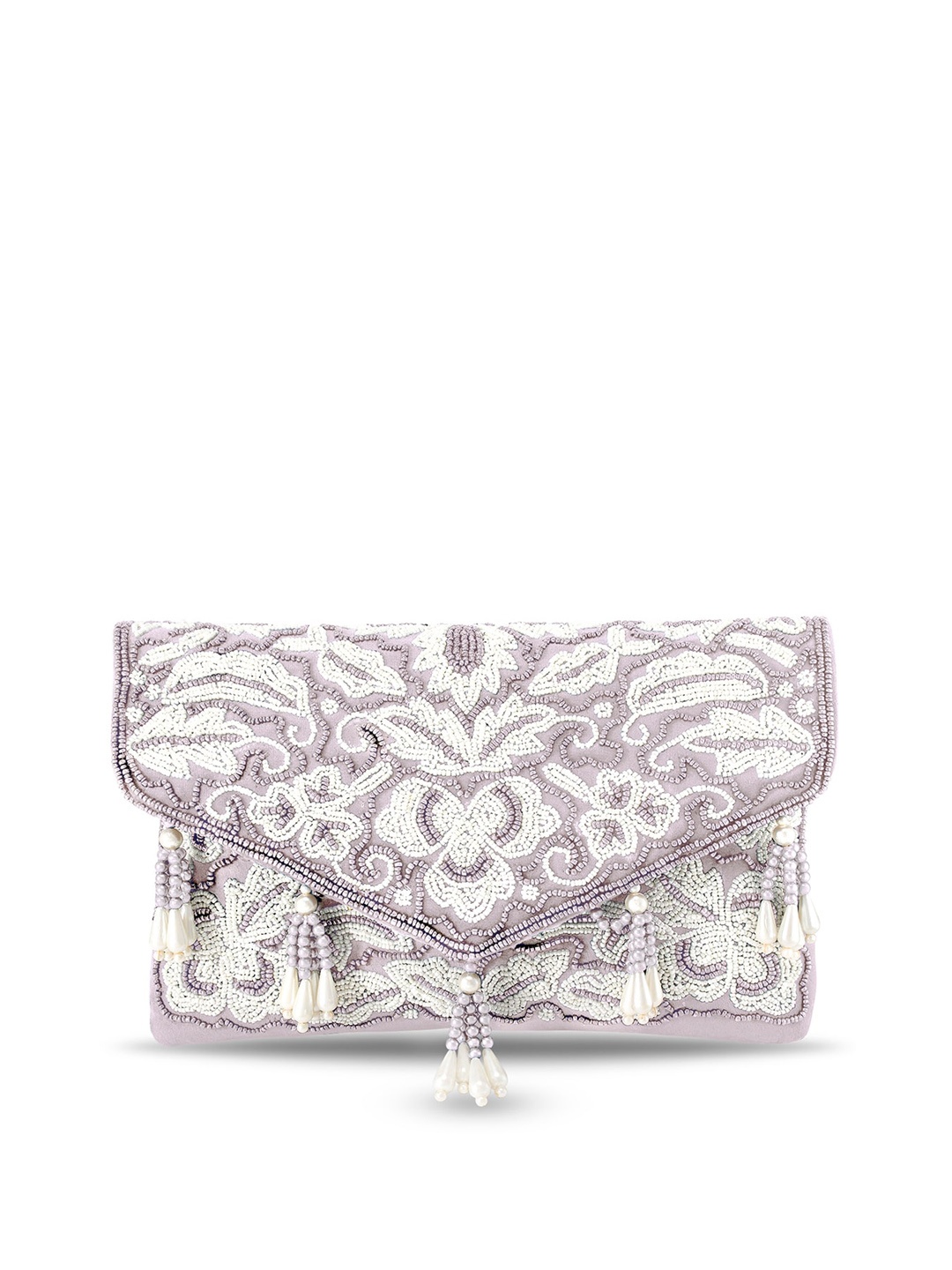 

Peora Champagne Pink & White Embellished Envelope Clutch