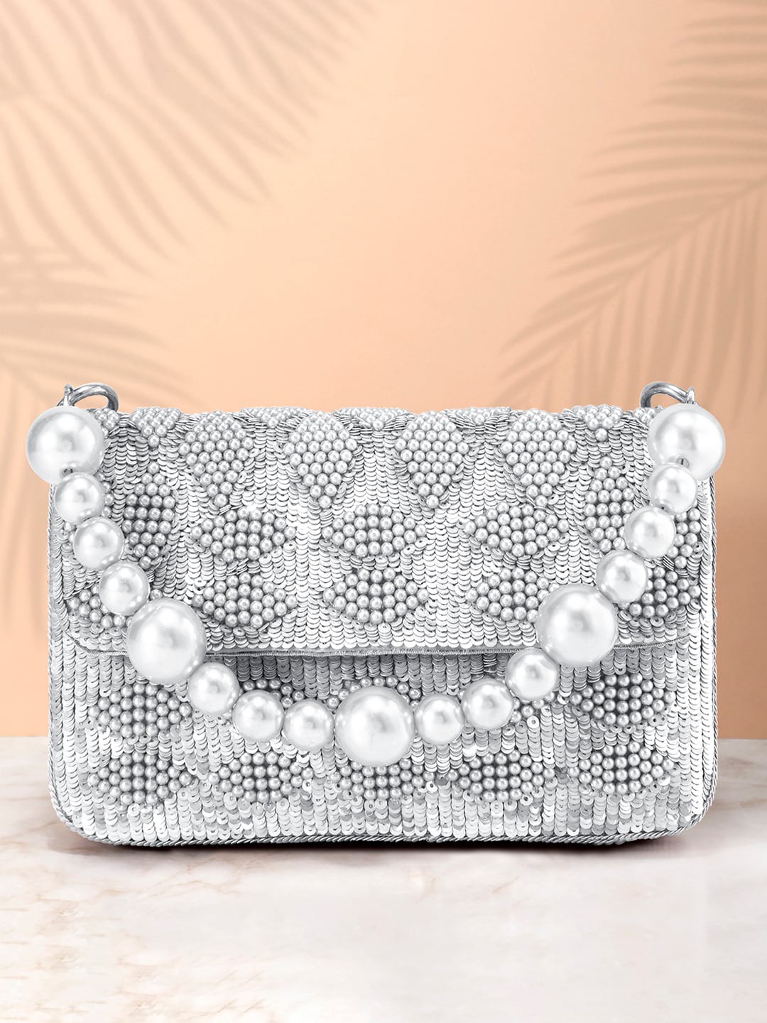 

Peora Silver-Toned Embellished Embroidered Purse Clutch