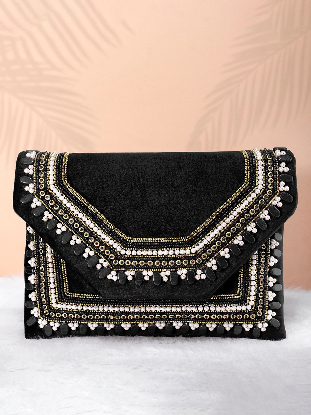 

Peora Black & White Embellished Purse Clutch