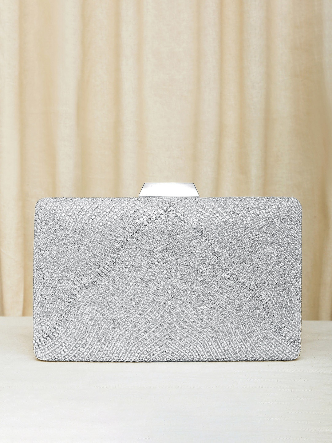 

Peora Silver-Toned Embellished Box Clutch