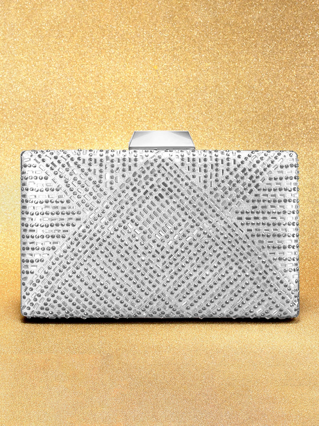 

Peora Silver-Toned Embellished Box Clutch