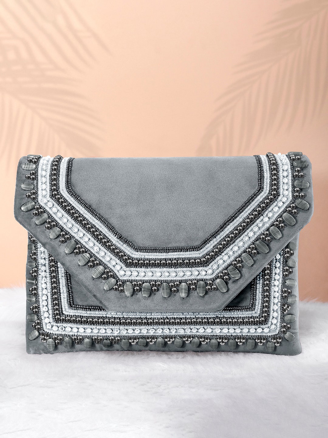 

Peora Grey Embellished Purse Clutch