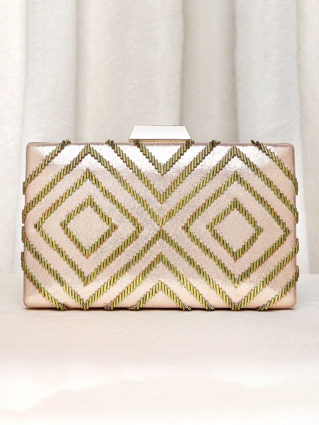 

Peora Rose Gold Embellished Box Clutch