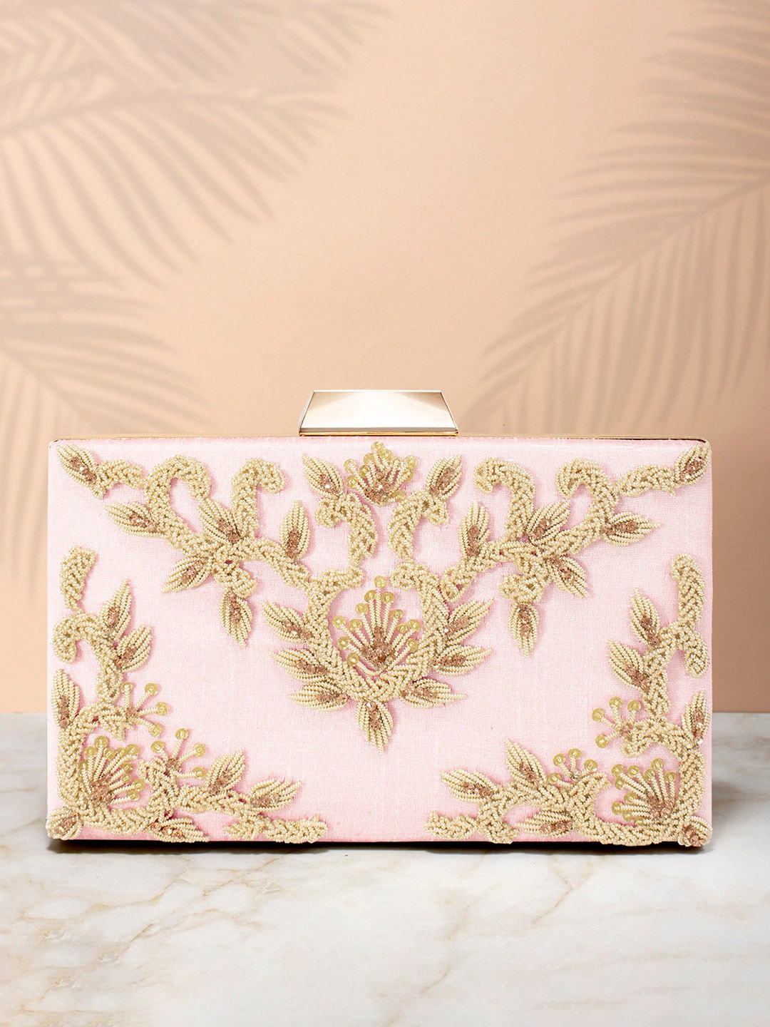 

Peora Women Pink Sequins And Beads Studded Embellished Clutches