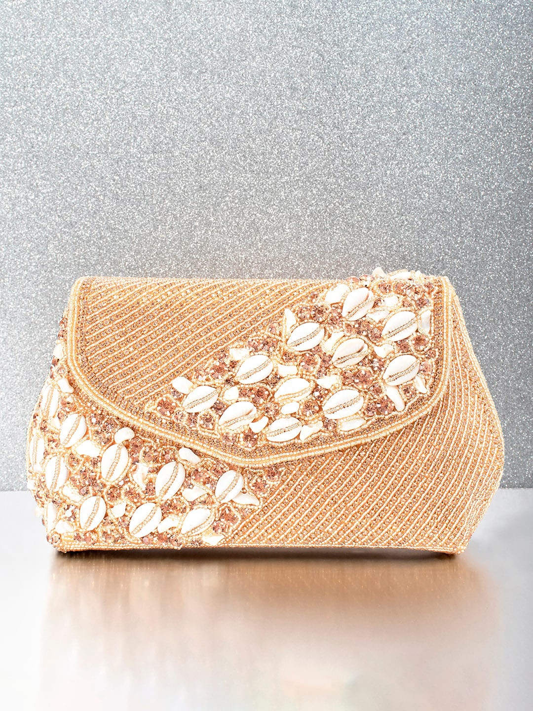 

Peora Rose Gold & White Embellished Purse Clutch