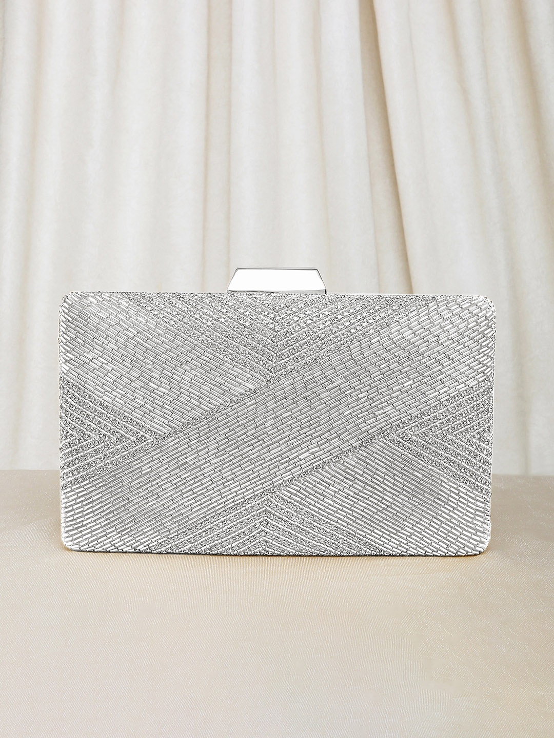 

Peora Silver-Toned Embellished Box Clutch