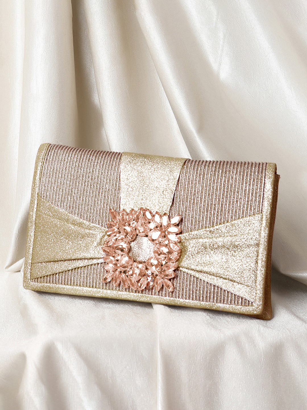 

Peora Rose Gold Embellished Purse Clutch