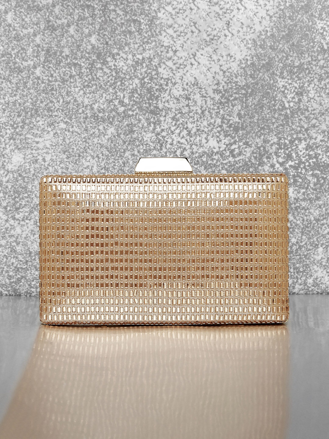 

Peora Brown Embellished Embroidered Box Clutch