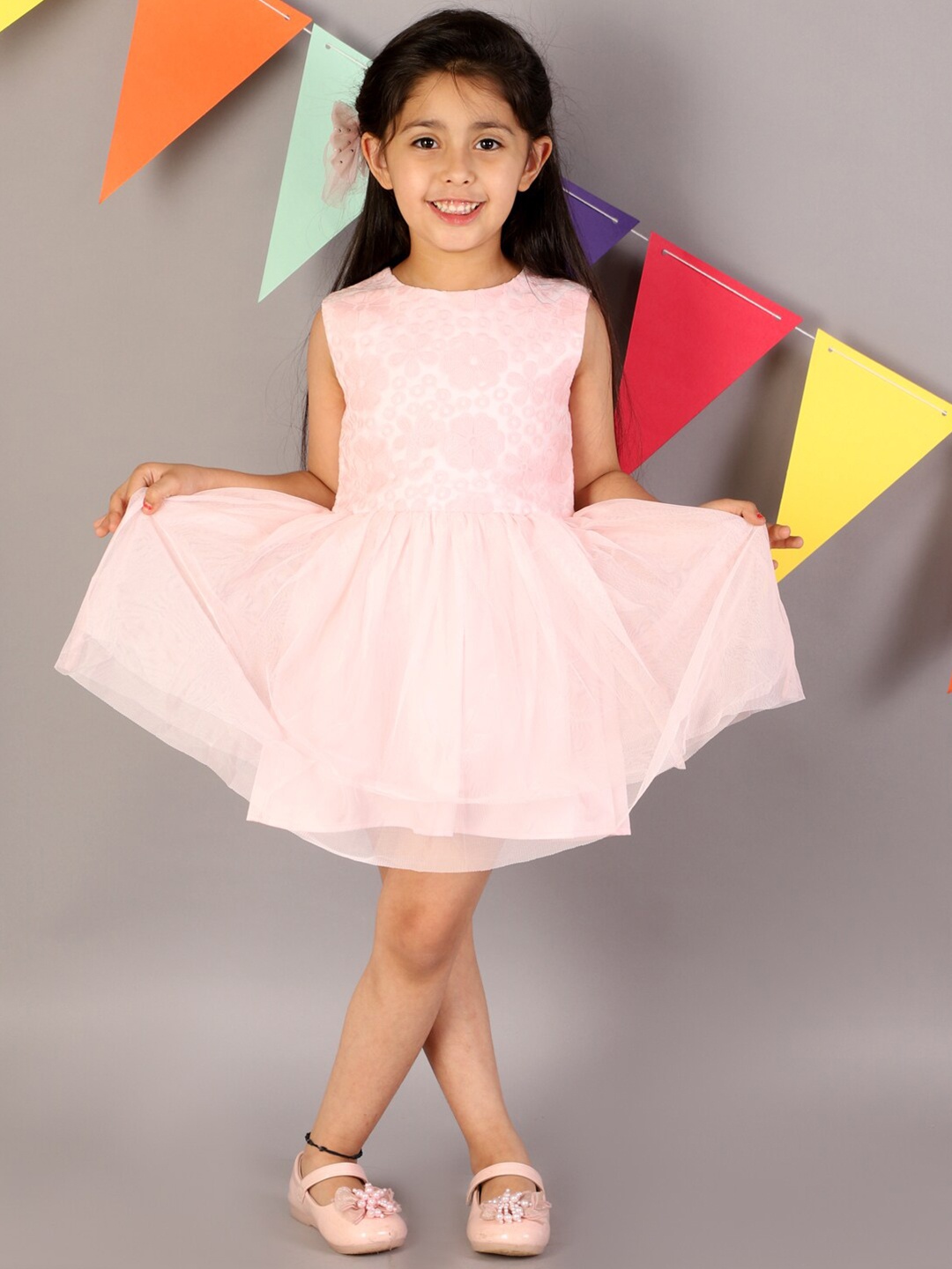 

KidsDew Girls Pink Sleeveless Fit and Flare Dress