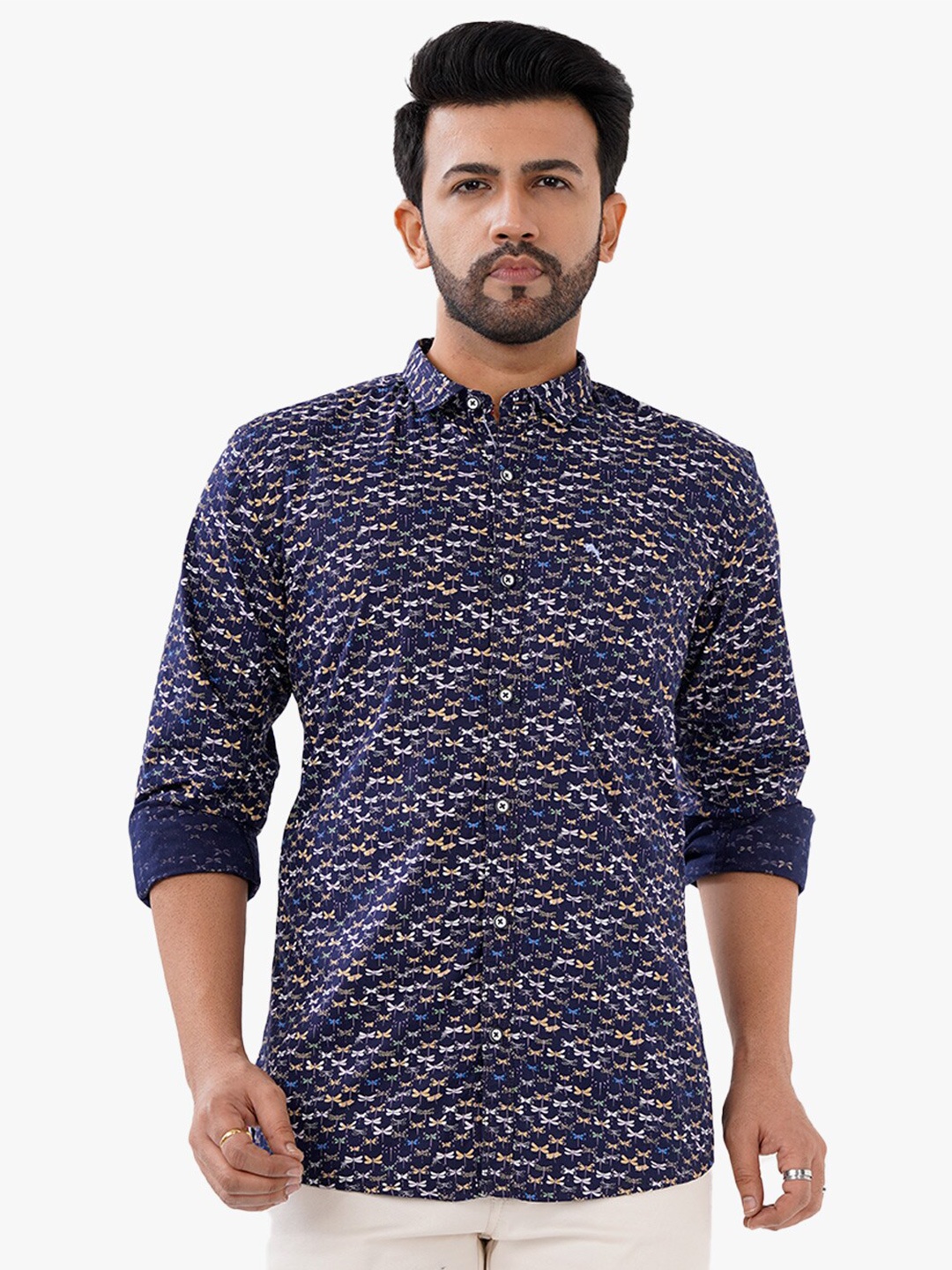 

DCot By Donear Men Blue Comfort Printed Casual Shirt