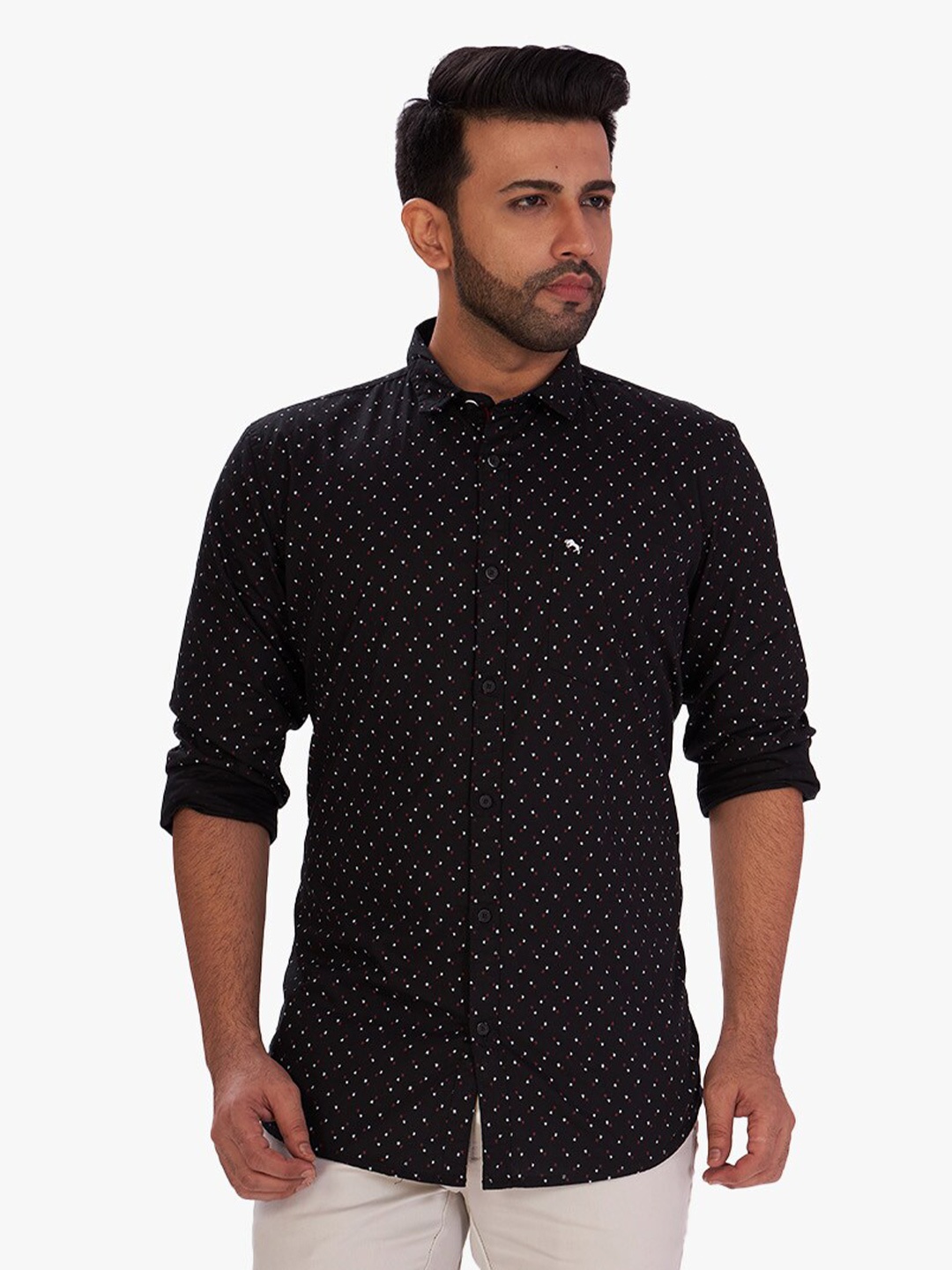 

DCot By Donear Men Black Comfort Printed Casual Shirt