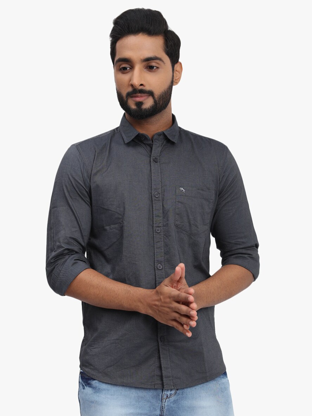 

DCot By Donear Men Grey Comfort Casual Shirt